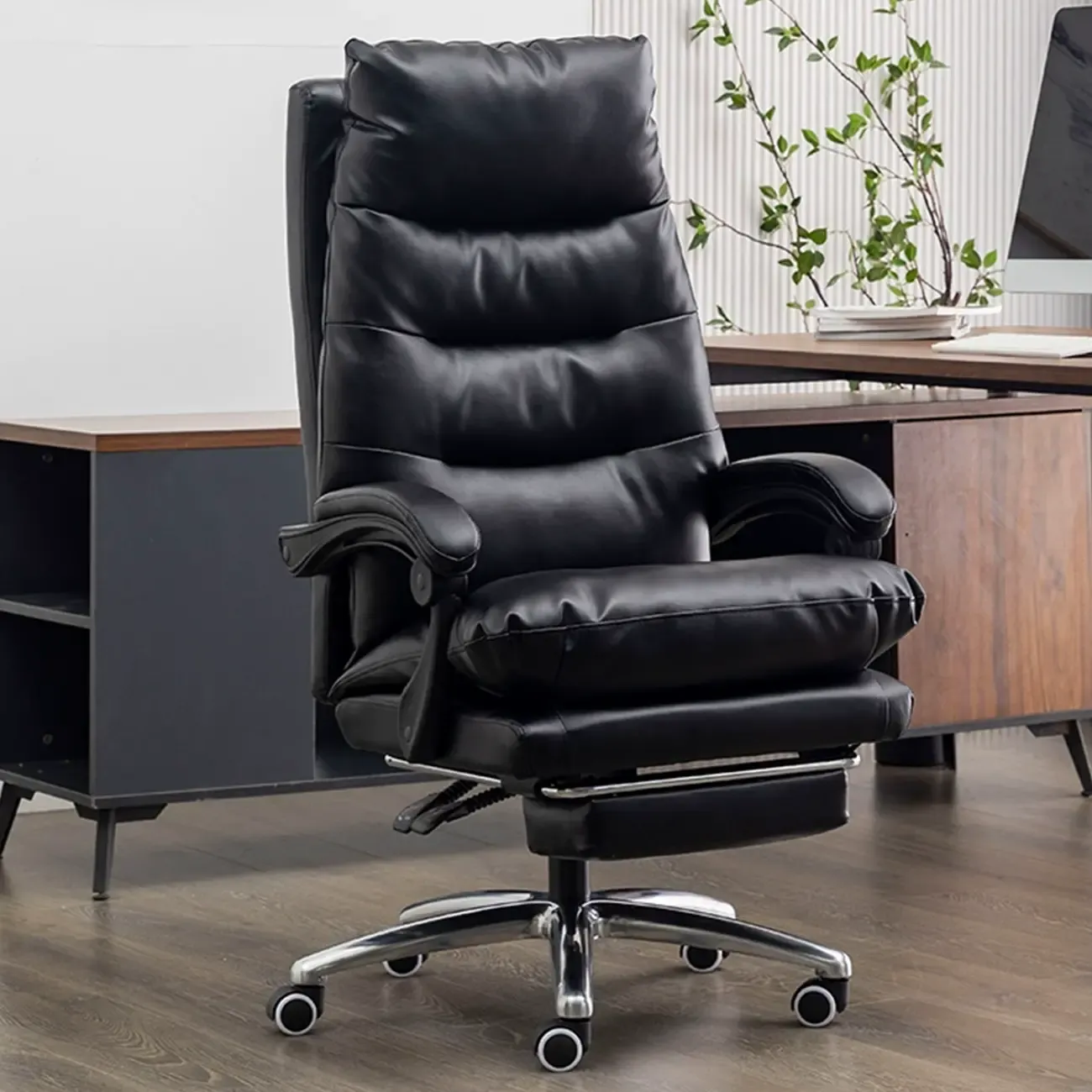 Ergonomic Leather Reclining Executive Office Chair with Footrest