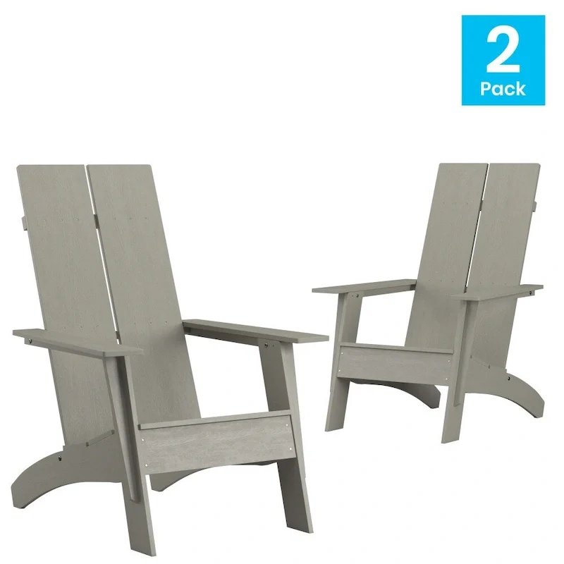 Modern Dual Slat Back Adirondack Style Chairs, Set of 2