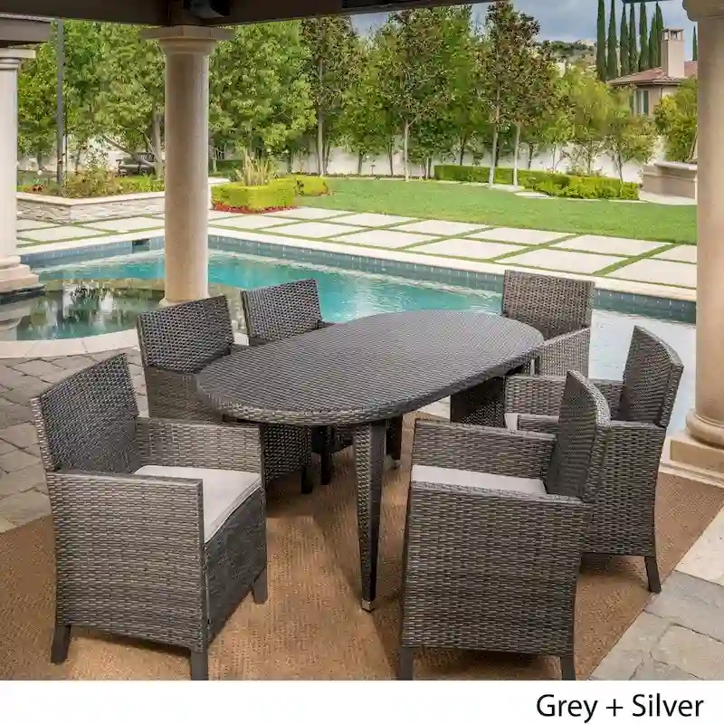 Sardinia Outdoor 7-piece Oval Wicker Dining Set with Cushions by Christopher Knight Home