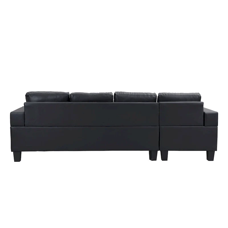 Black 96.06 Modern L-Shaped 4 Seater Sectional Sofa with Chaise Lounge, Cup Holders, and Throw Pillows