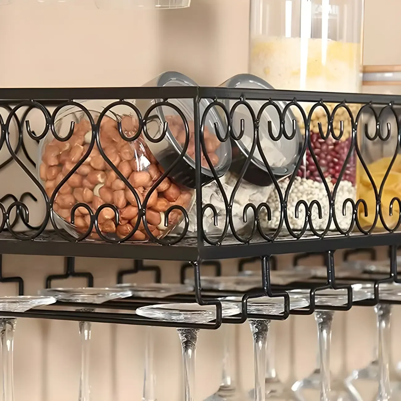 Modish Black Metal Wall Mounted Wine Glass Rack