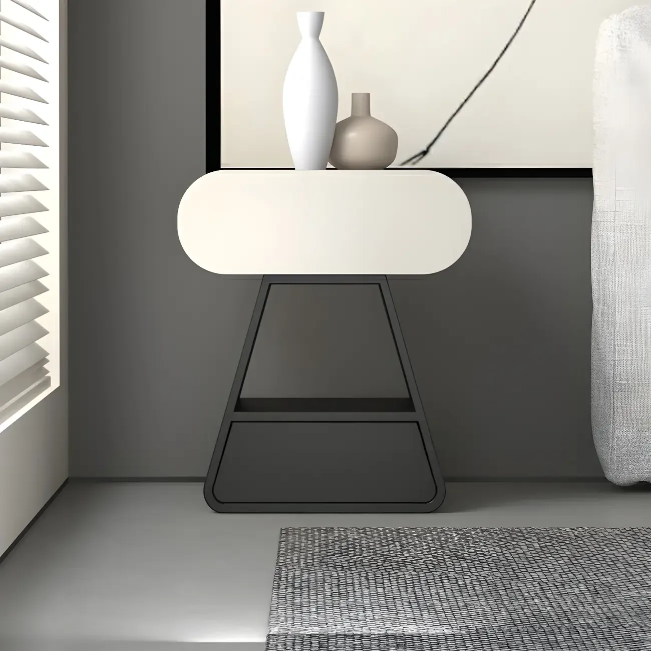 Simple Rectangular Wood Black-White 2 Drawer Nightstand