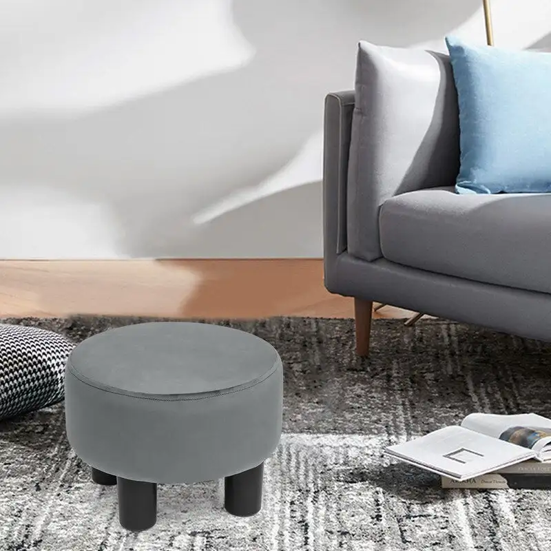 Round Ottoman Velvet Footrest Stool Modern Padded Seat Footstool