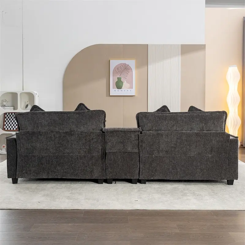 112.6 Chenille Upholstered Sectional Sofa with 2 Removable Ottoman