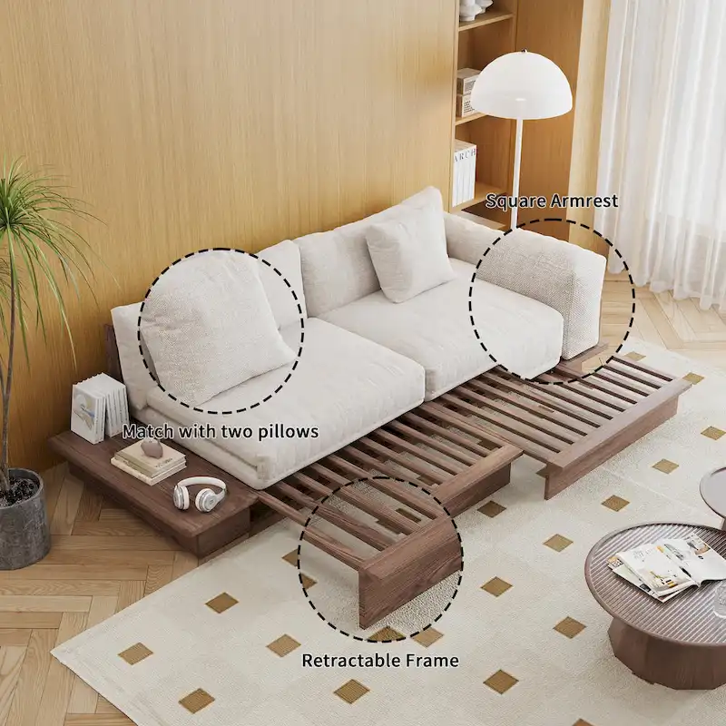 JASIWAY Modern Solid Wood Upholstered Cotton Linen Sofa