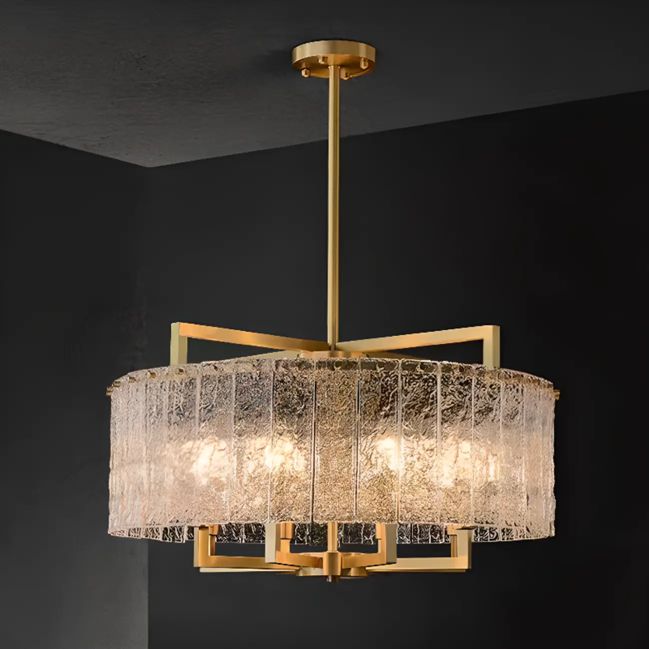 Modern Crystal Round Chandelier with Gold Frame for Decor