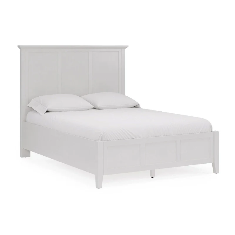 Fritz Queen Size Bed, Three Panel Design, Beveled Top, Brilliant White Wood