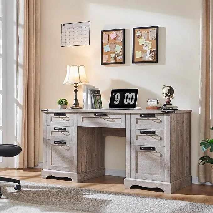 60 Farmhouse Executive Desk, Wood Home Office Desk, Computer Desk