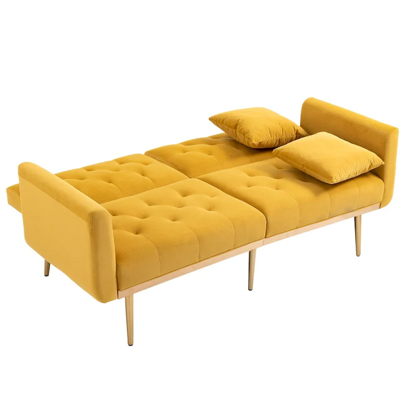 65.35 Velvet Futon Sofa Bed with Adjustable Backrest