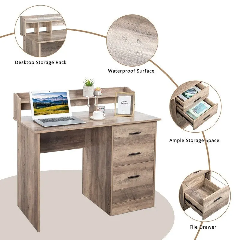 43.31 3 Drawers Wooden Computer Desk with Letter File Cabinet