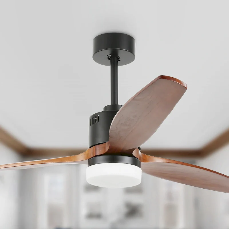 52  Farmhouse Solid Wood Ceiling Fan with Dimmable LED Light, 3-Speed Reversible Ceiling Fan with Remote