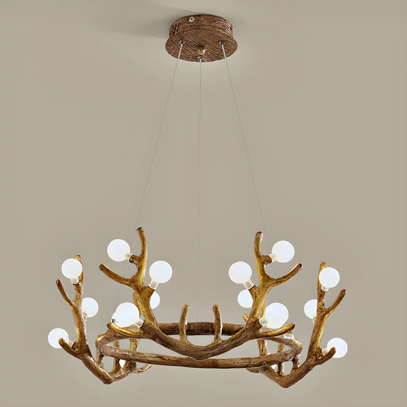 Resin Brown Nordic Antler Ring Frosted Orb Chandelier