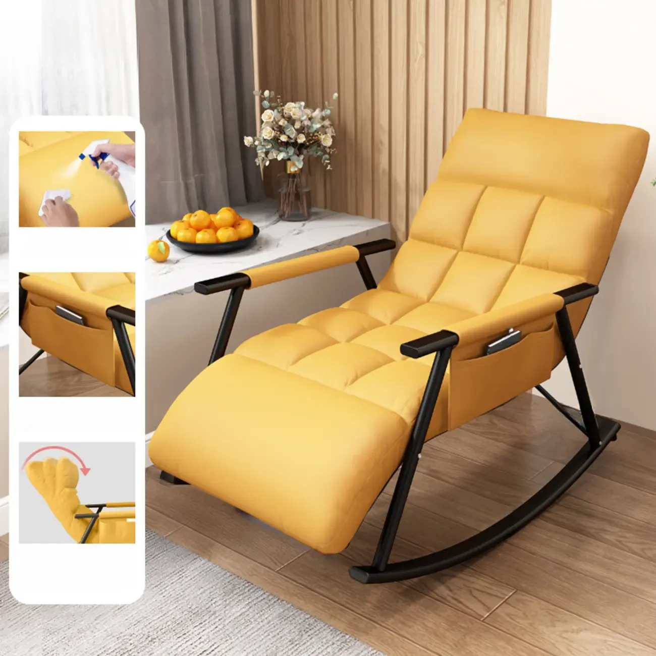 Modern Metal Track Arms Upholstered Rocking Chair