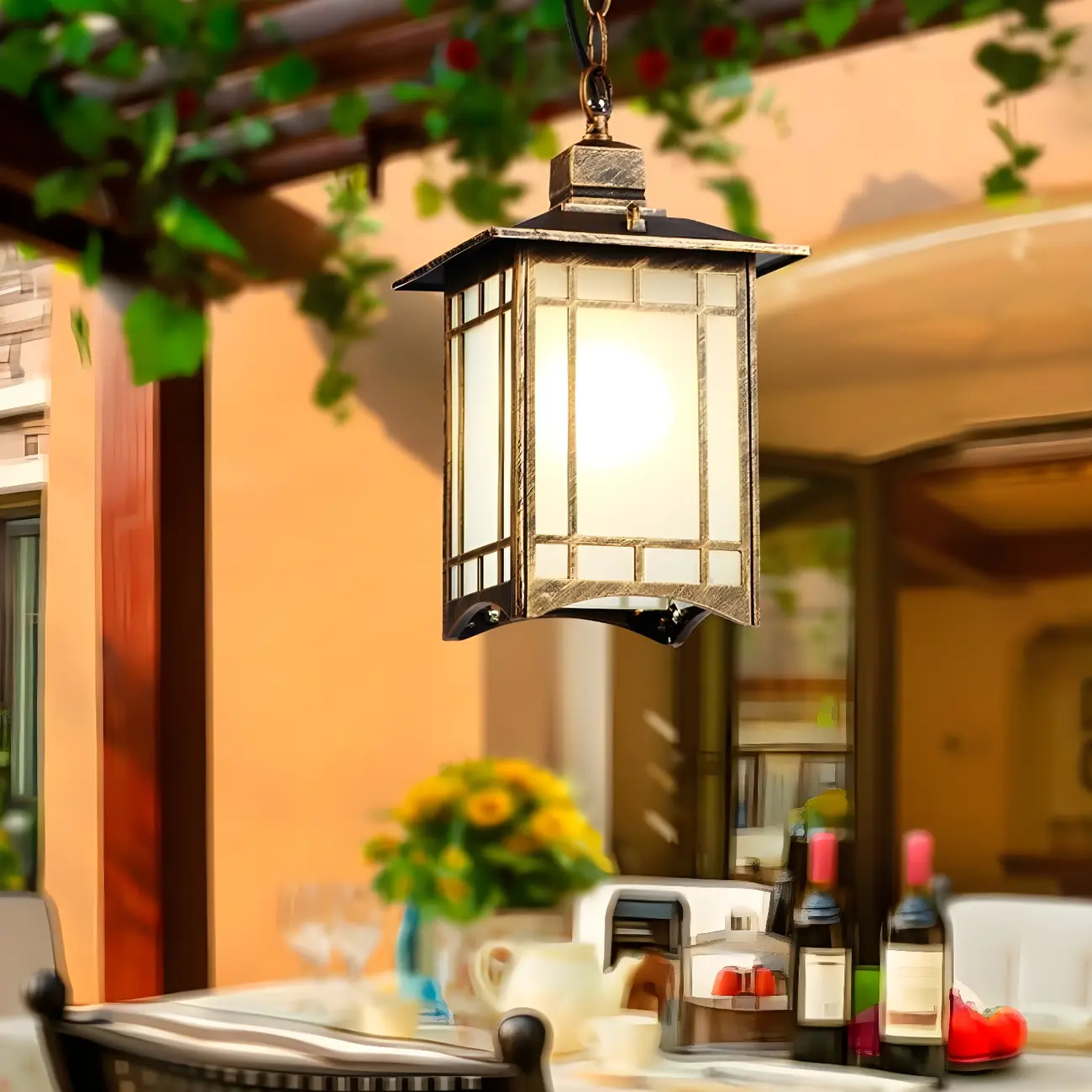 Modern Black Metal Lantern Design Outdoor Pendant Light