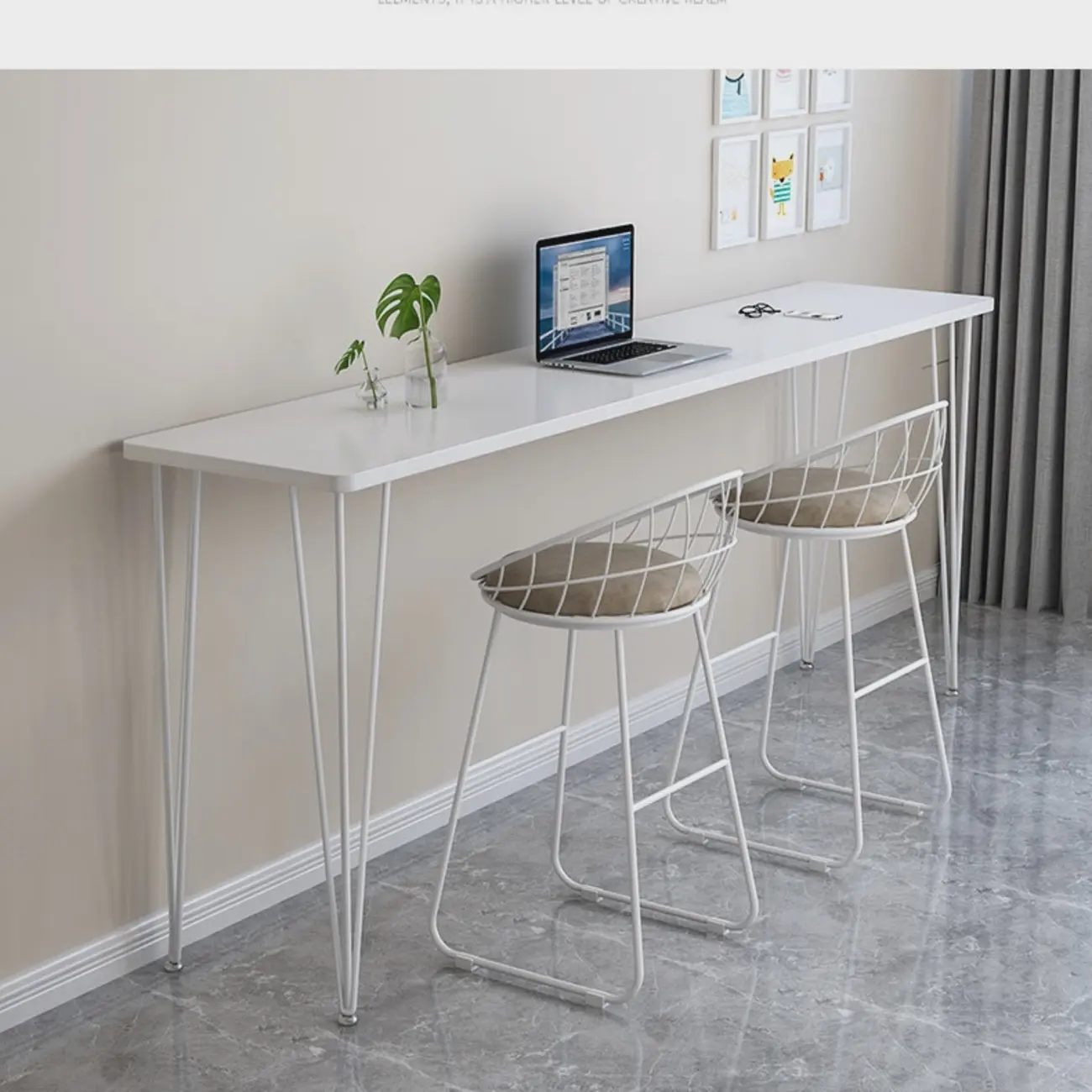 Sleek Modern White Bar Height Table Wood Top Metal Base