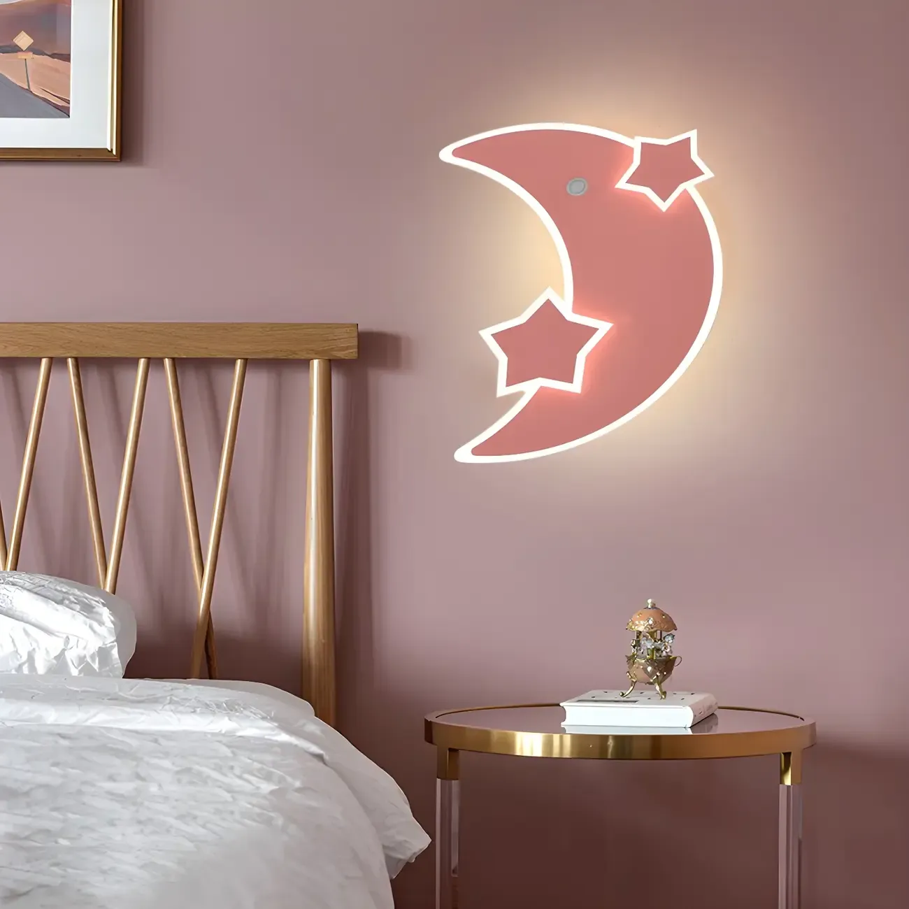 Kids Moon & Star LED Wall Sconce with Remote for Bedroom