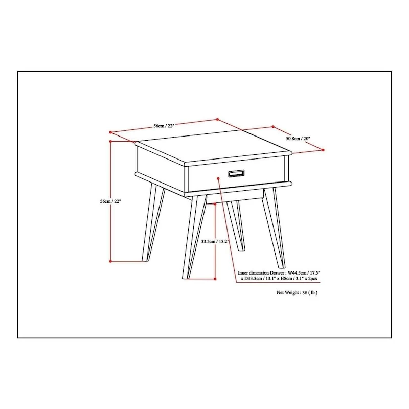WYNDENHALL Tierney SOLID HARDWOOD 22 inch Wide Rectangle Mid Century Modern End Table - 22 W x 20 D x 22 H