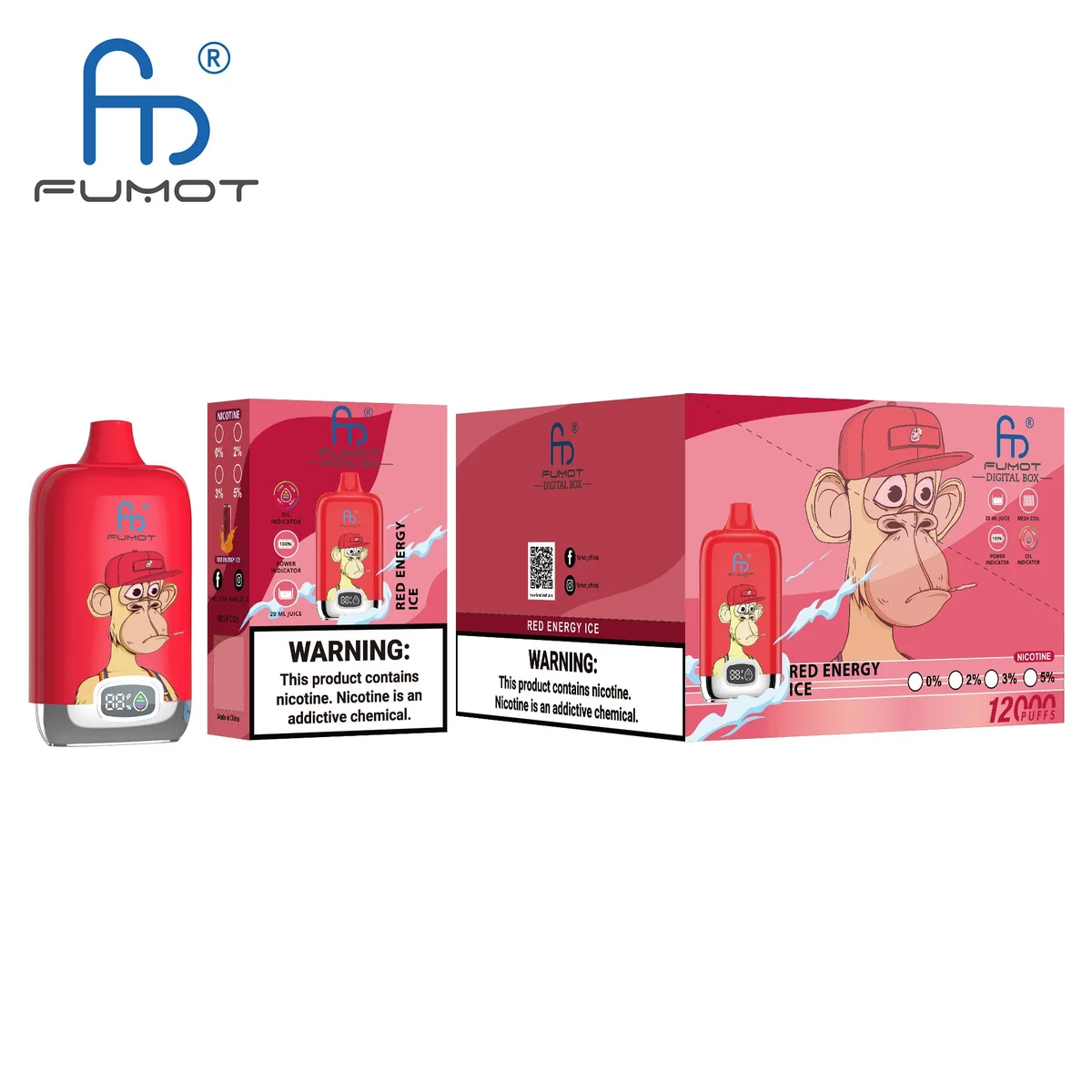 Fumot Digital Box 12000 Red Energy Ice – 10er-Displaybox mit Einweg-Vape und Einzelpackung