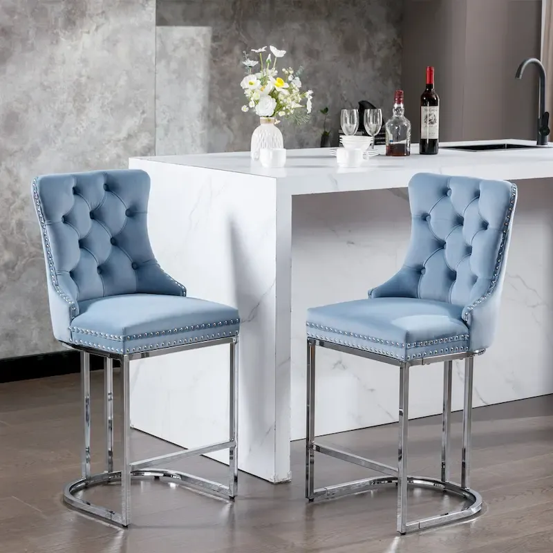 Modern Velvet Barstools 26 Counter Height Kitchen Island Chairs,Set of 2