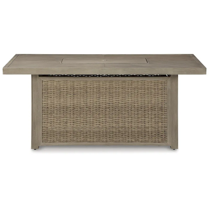 Signature Design by Ashley Beachcroft Brown/Beige Beachcroft Fire Pit Table with 4 Nuvella Swivel Lounge Chairs