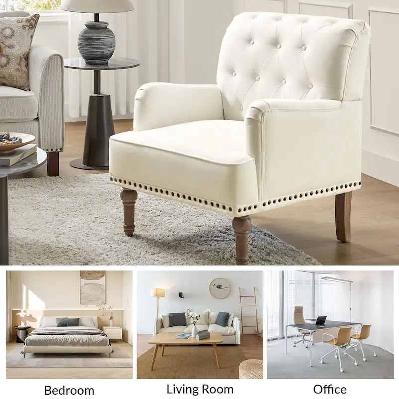 Geltrude Traditional Upholstered Accent Chair with Button Tufted Back Set of 2 by HULALA HOME