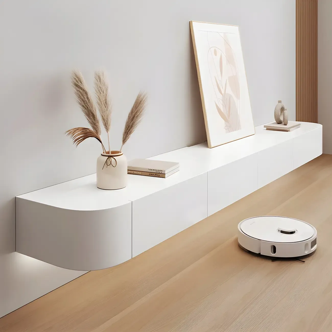 Modern Solid Wood Floating TV Stand with Drawers