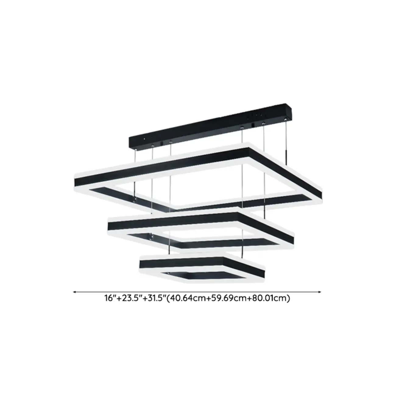 Modern 3-Tier Linear Square Dimmable LED Chandelier