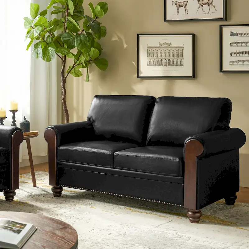 Hedda Transitional 59Wide Leather Sofa with Solid Wood Legs by HULALA HOME