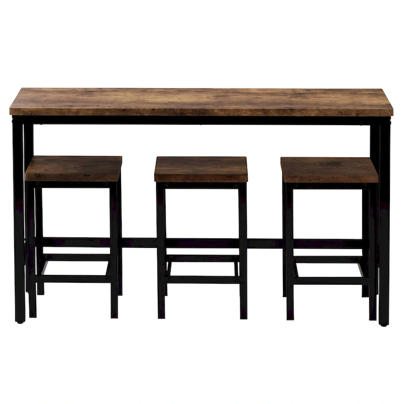 Extra Long Dining Table Set with 3 Stools Pub
