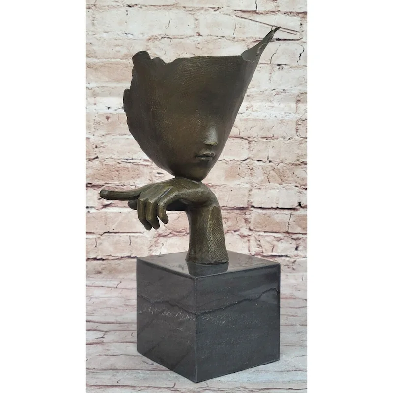 Dali Face Mask Floating Head Bronze Statue Sculpture Surreal Art 15 Inches X 12 Inches