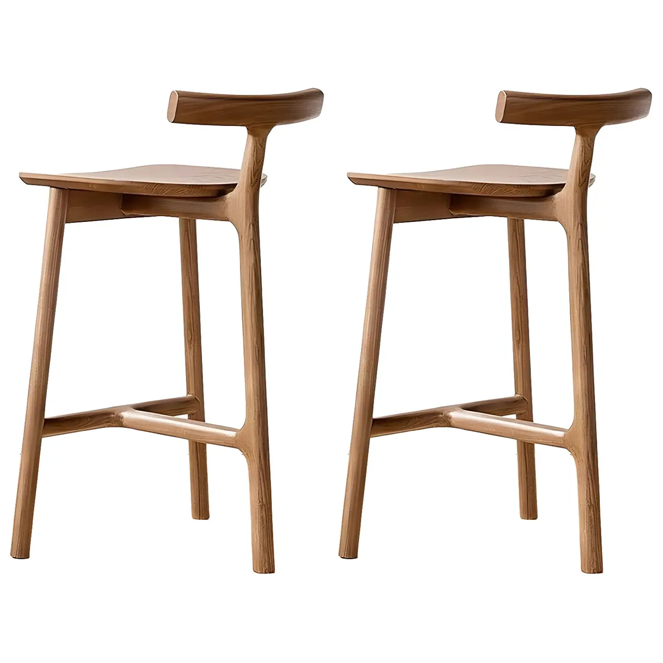 Natural Tripod Ash Wood Fabric Armless Bar Stool
