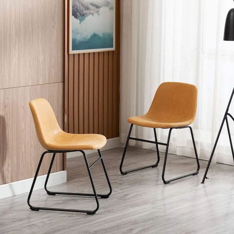 Modern Faux Leather Dining Chairs with Metal Frame (Set of 2) - Water Resistant
