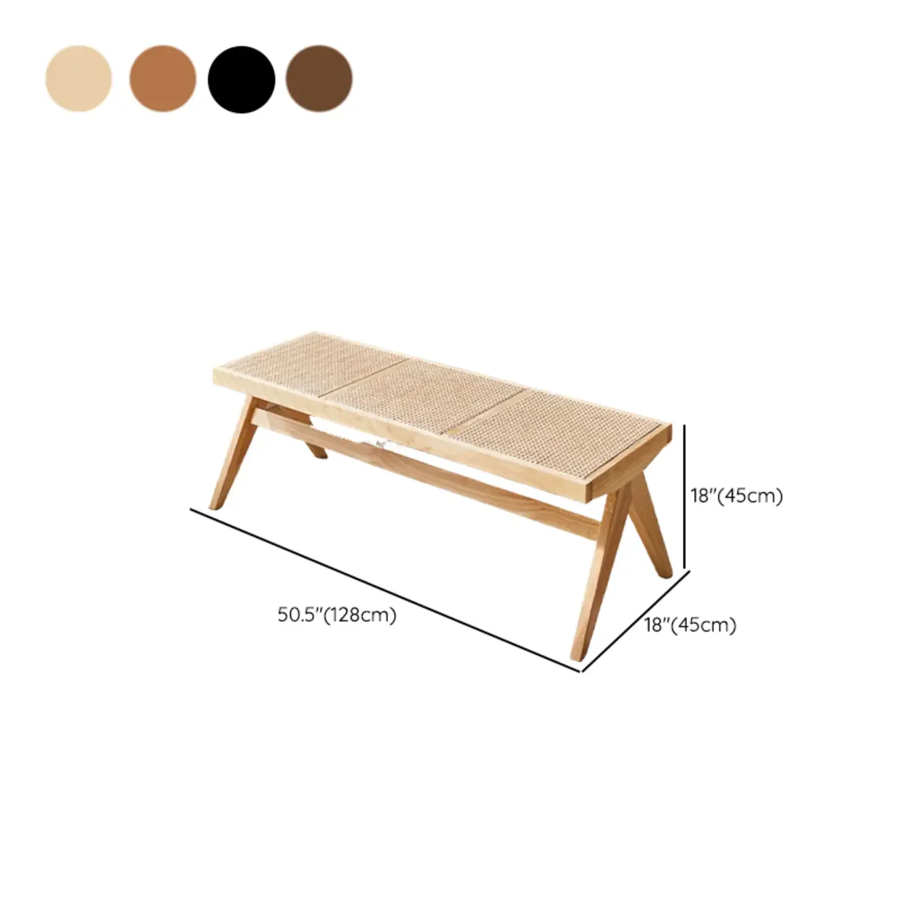 Elegant Rattan Top Finish Wooden Rectangular Cherry Benches