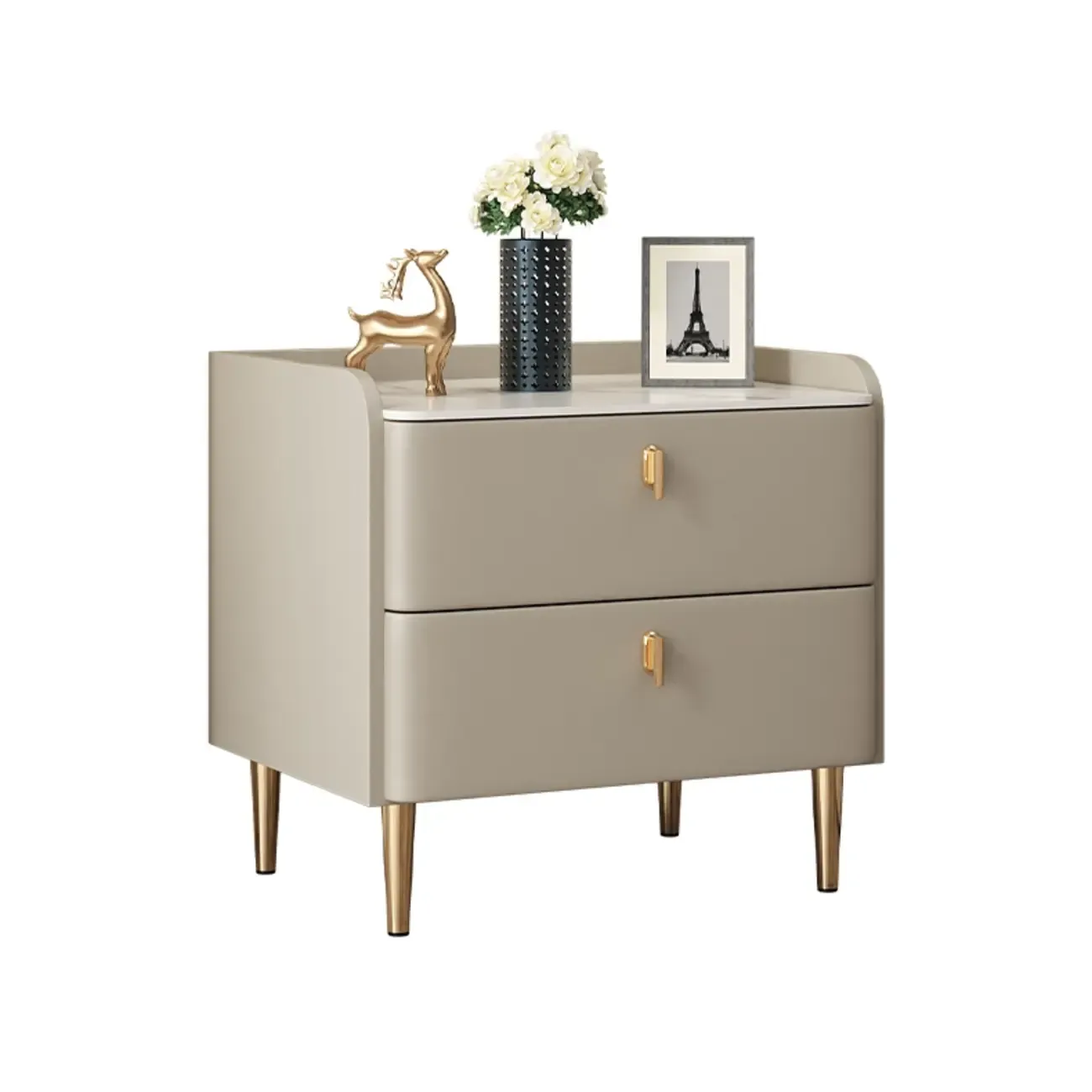 Trendy Stone Leather Gold Accents 2-Drawer Nightstand