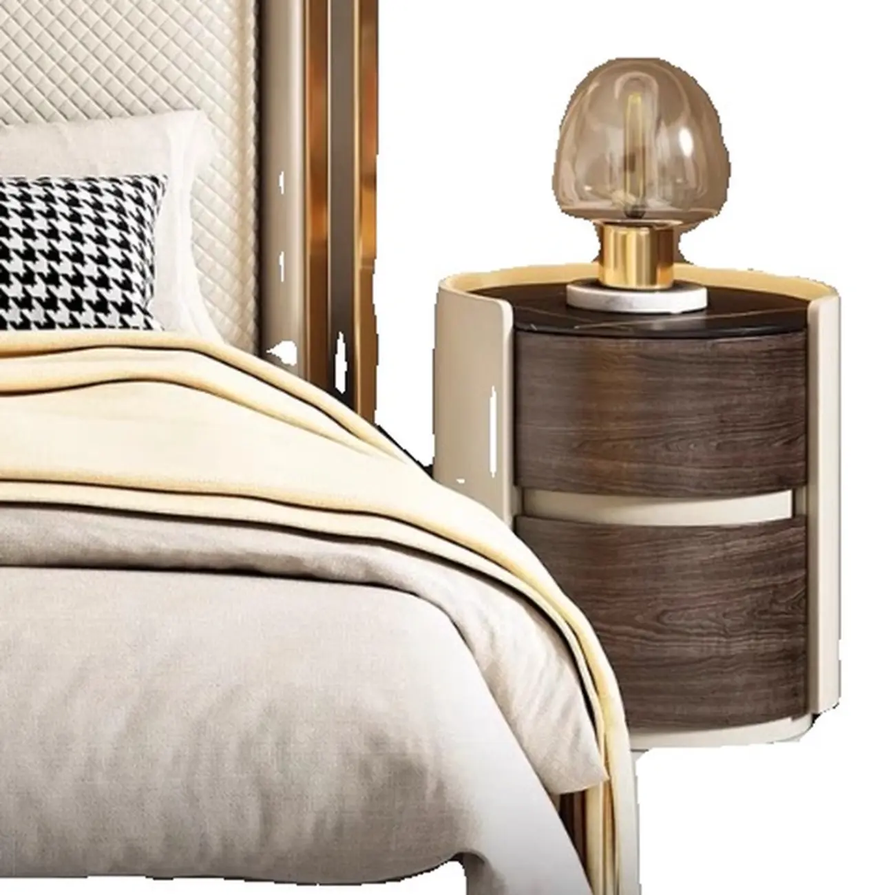 Narrow Pine Wood Soft-Close 2 Tier Round Bedside Table