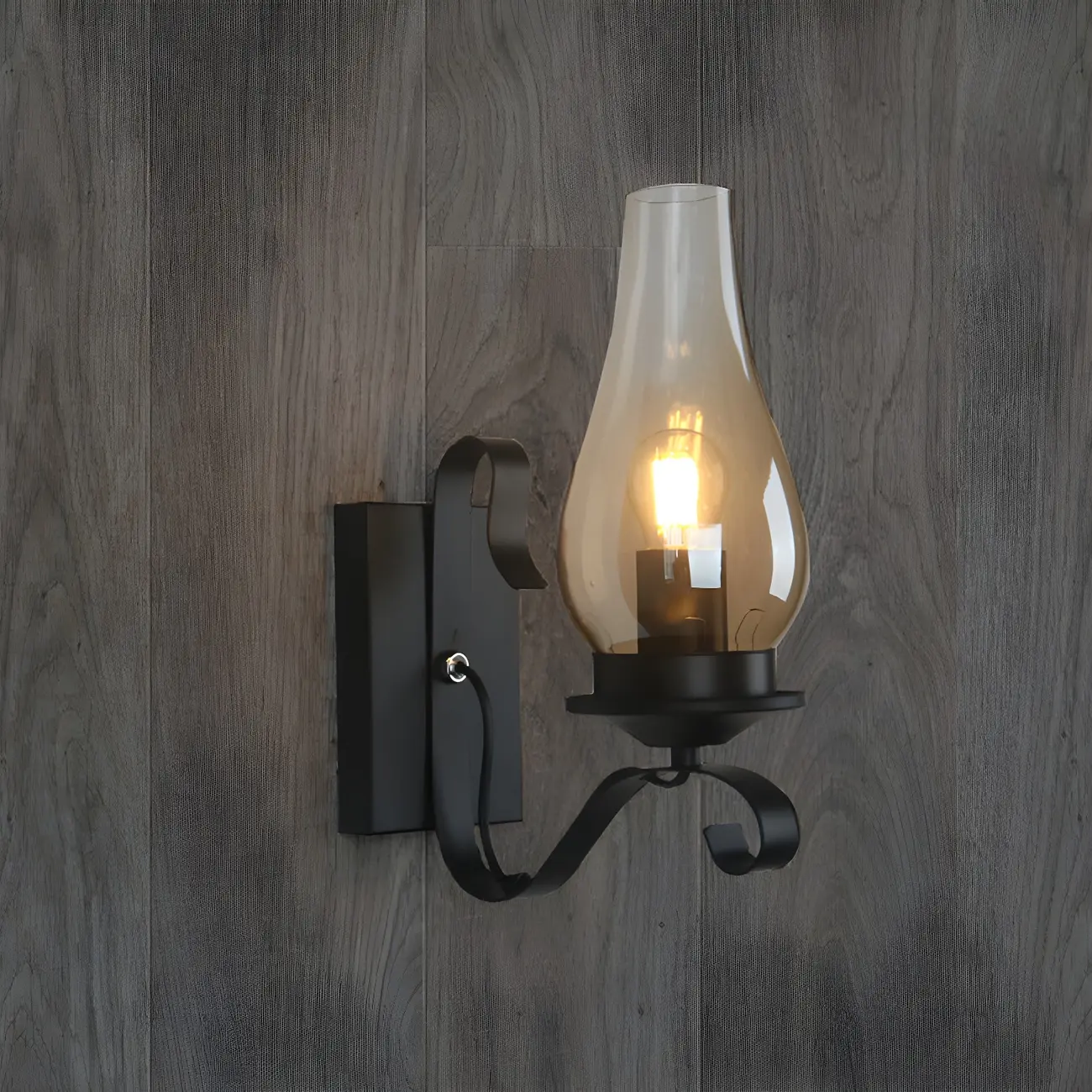12 Industrial Black Wall Sconce with Amber Shade & LED