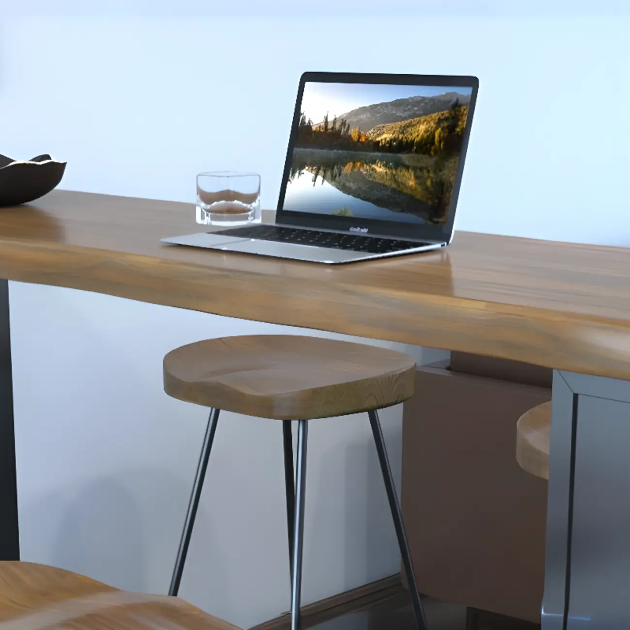 Industrial Brown Wooden Bar Height Table Metal Base with Shelves