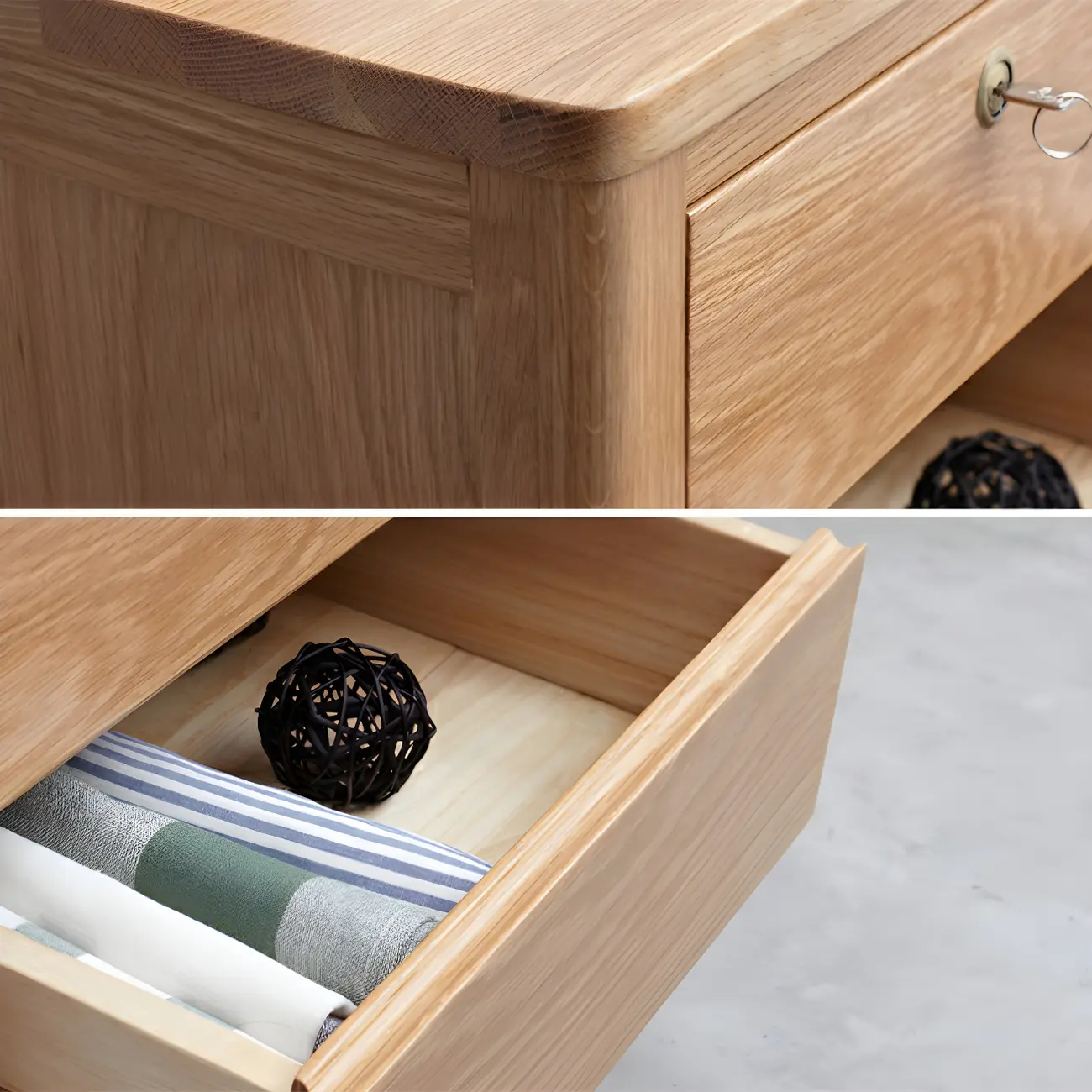 Scandinavian Oak Wood Narrow Locking Nightstand