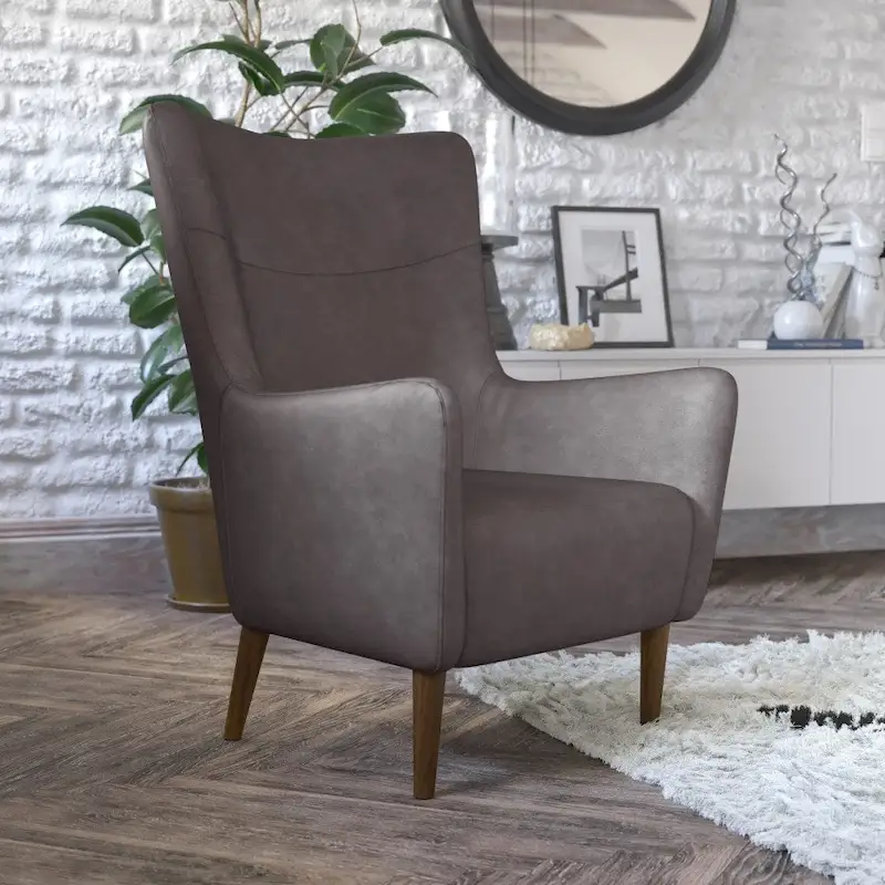 Commercial Upholstered Wingback Accent Chair with Wooden Frame and Legs - 33.25D x 29.75W x 41.25H