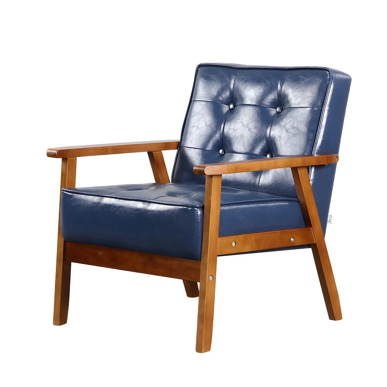 Modern Leather Tufted Accent Chair with Wood Frame
