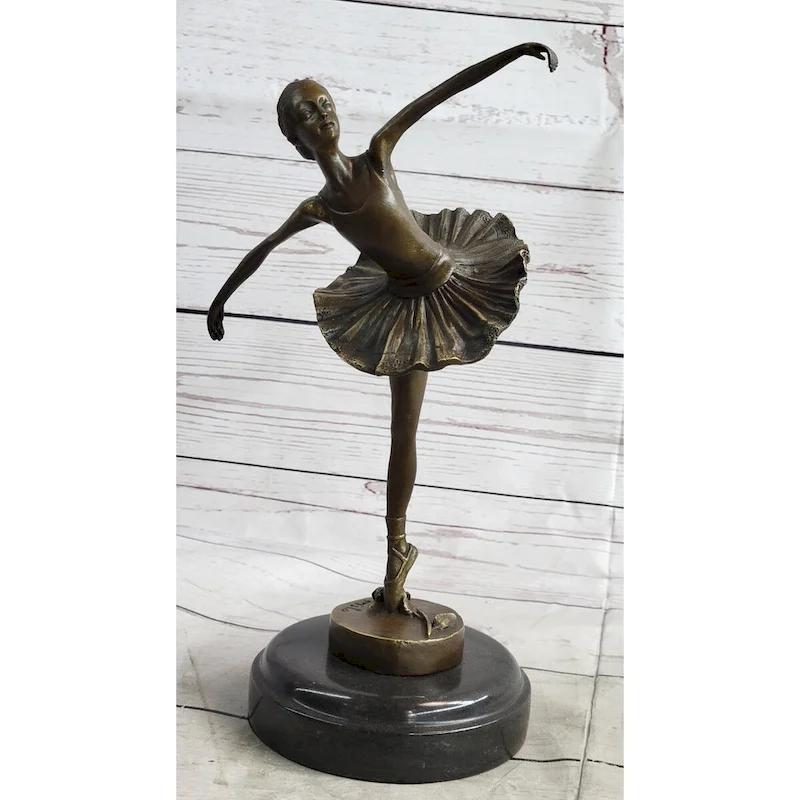 Graceful Ballerina Ballet Dancer Bronze Sculpture Statue Figure On Marble Base