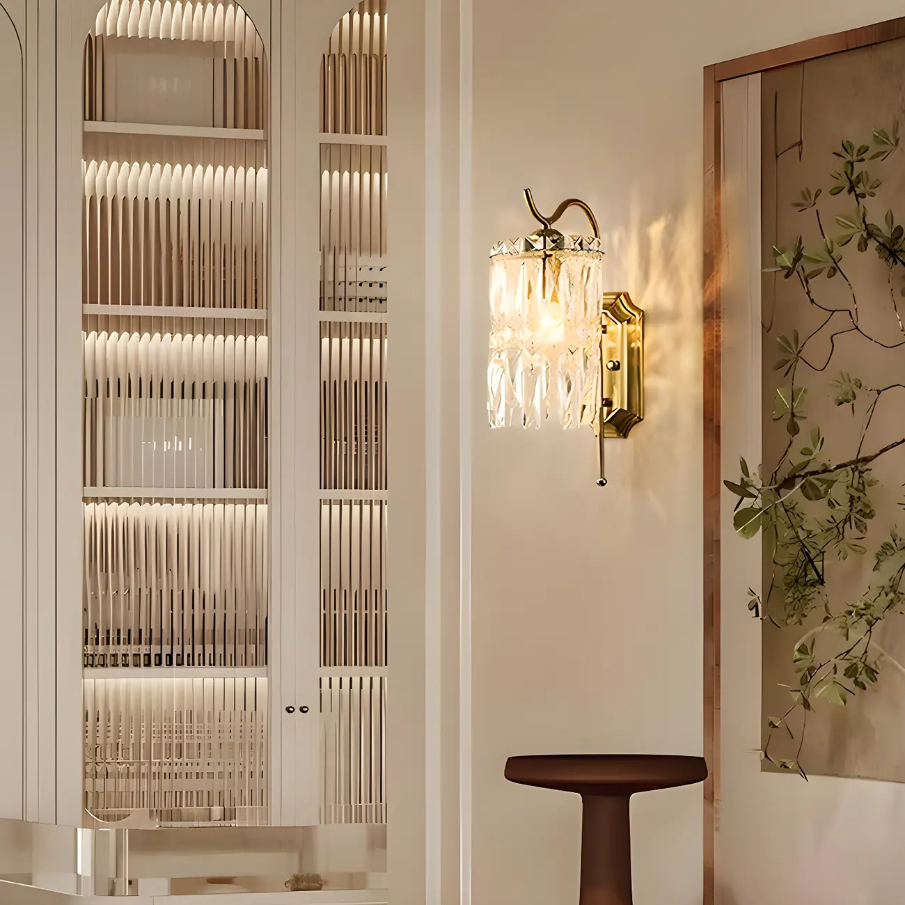 Luxury Golden Gooseneck Cylinder Crystal Wall Sconce