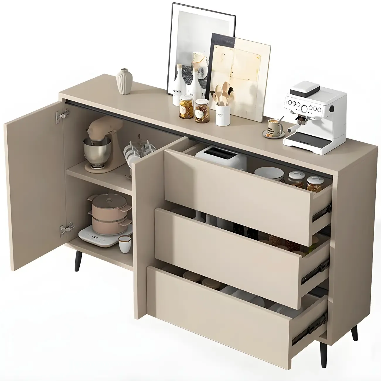 Modern Wooden Sideboard with Multi-Drawers and Cabinets