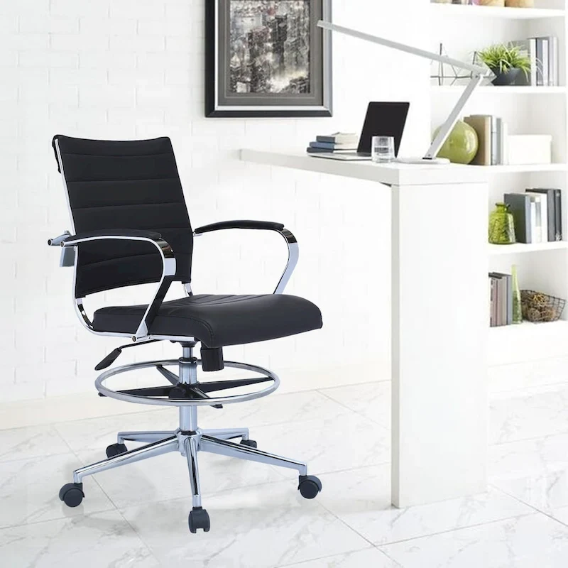 Office Chair With Arms Stools For Counter Height Bar Office Wheels PU Leather Rest Tilt Swivel Work Office Standing Desk