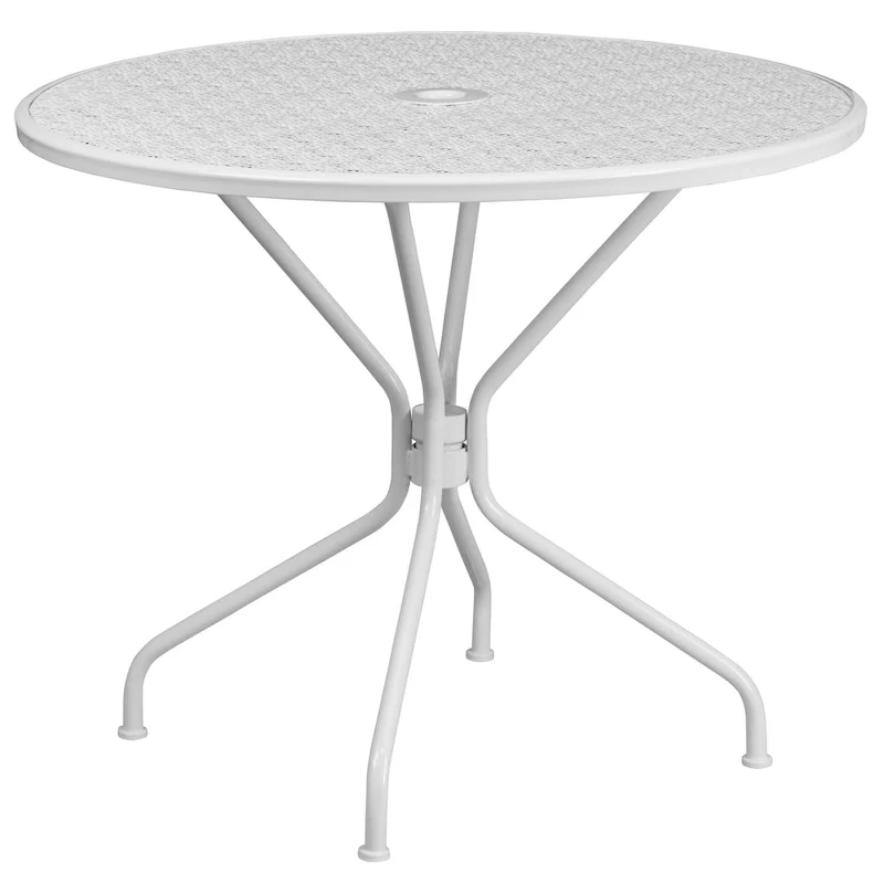 35-inch Round Steel 3-piece Patio Table Set with Round Back Chairs