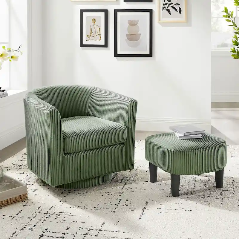 Green 26.38 Swivel Arm Chair with Ottoman