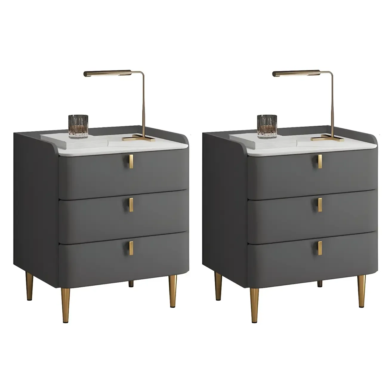 Glam Leather Sintered Stone Top Nightstand with Drawers