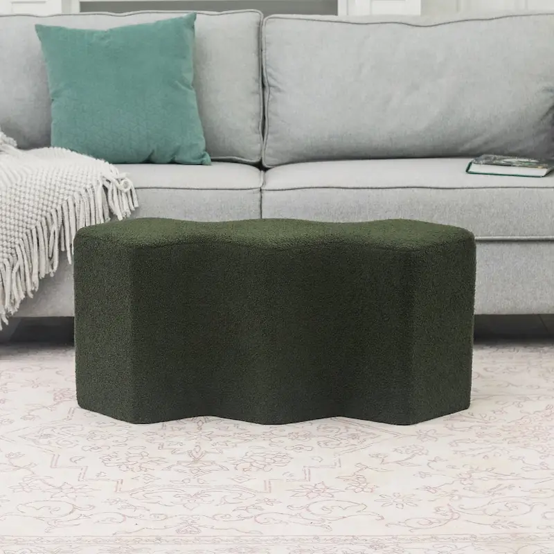 Adeco 35   Long Ottoman Bench Velvet Polygon Foot Stool