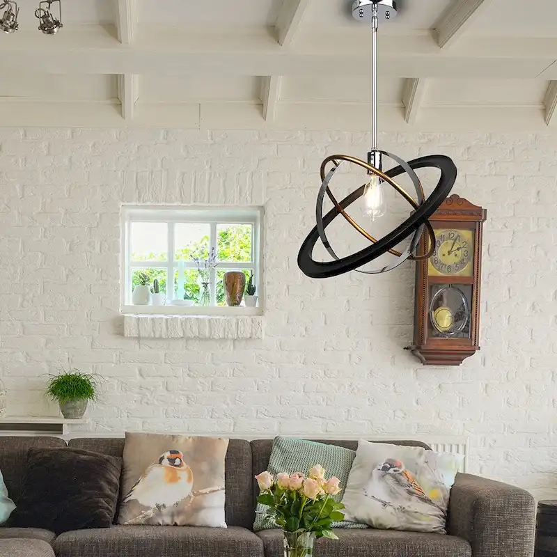 1 Light Pendant Light in Chrome, Satin Brass and Black Finish