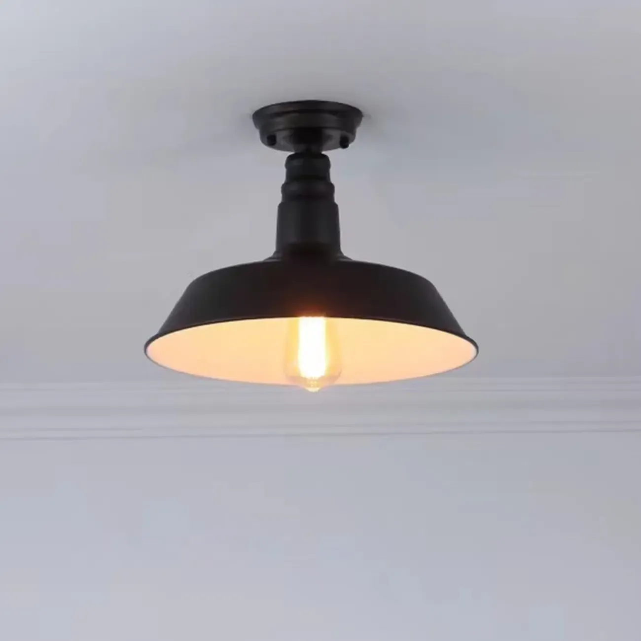 Industrial LED Semi Flush Ceiling Light with Black Iron Shade